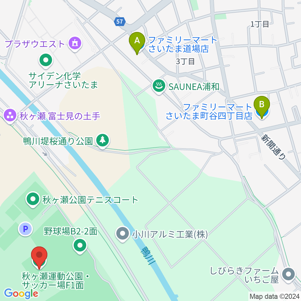 秋ヶ瀬公園サッカー場周辺のコンビニエンスストア一覧地図