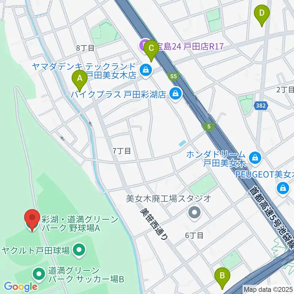 彩湖・道満グリーンパーク野球場周辺のコンビニエンスストア一覧地図