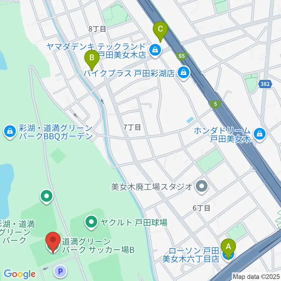 彩湖・道満グリーンパークサッカー場周辺のコンビニエンスストア一覧地図