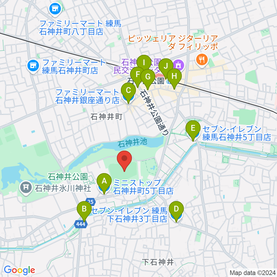 石神井公園野球場周辺のコンビニエンスストア一覧地図