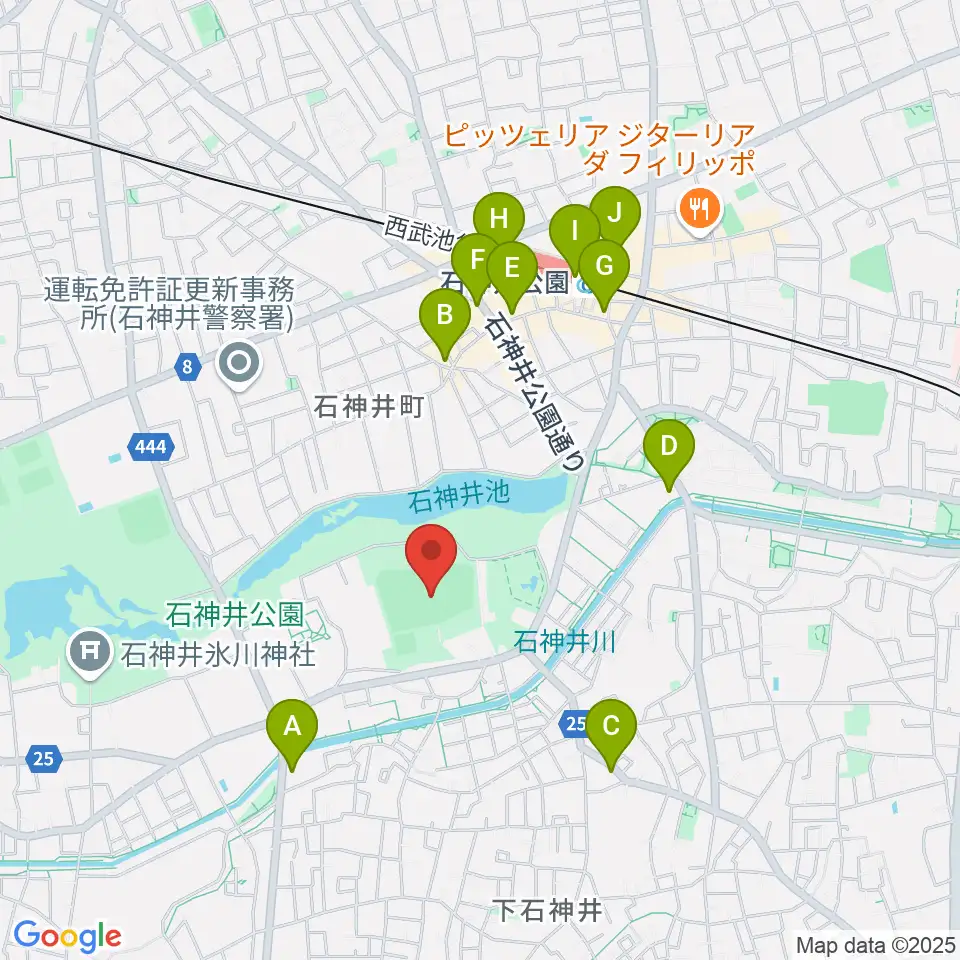 石神井公園野球場周辺のコンビニエンスストア一覧地図