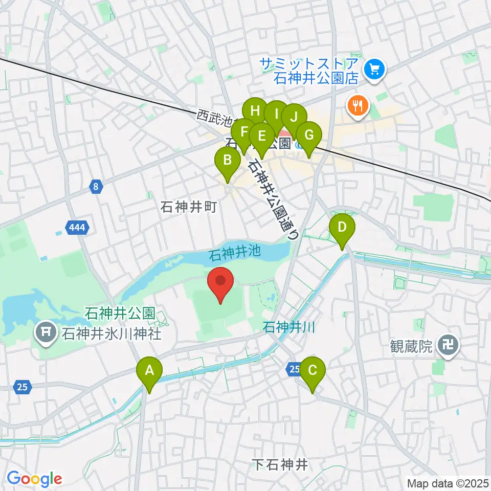 石神井公園野球場周辺のコンビニエンスストア一覧地図