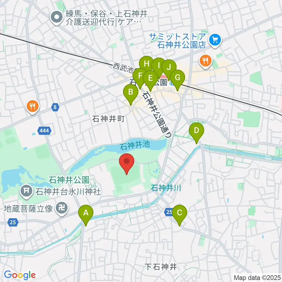 石神井公園野球場周辺のコンビニエンスストア一覧地図