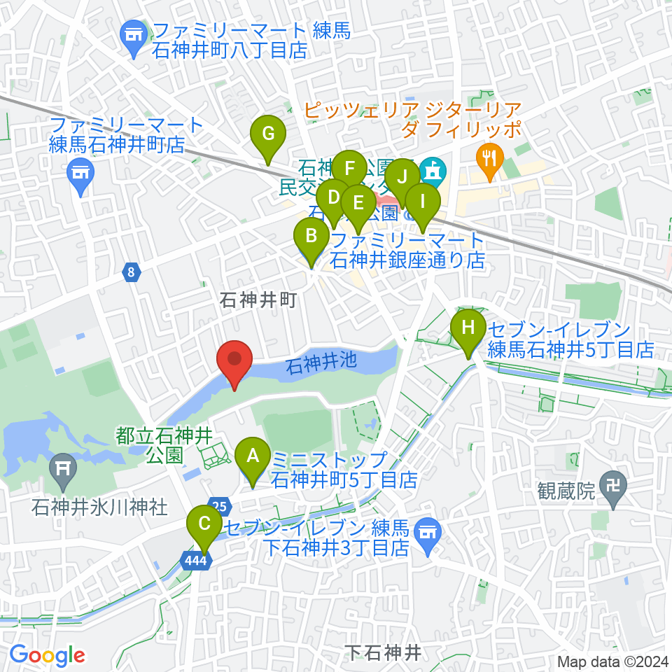 石神井公園野外ステージ周辺のコンビニエンスストア一覧地図