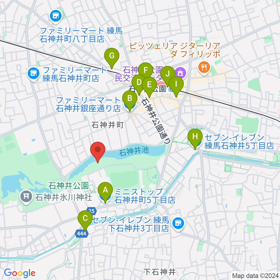 石神井公園野外ステージ周辺のコンビニエンスストア一覧地図