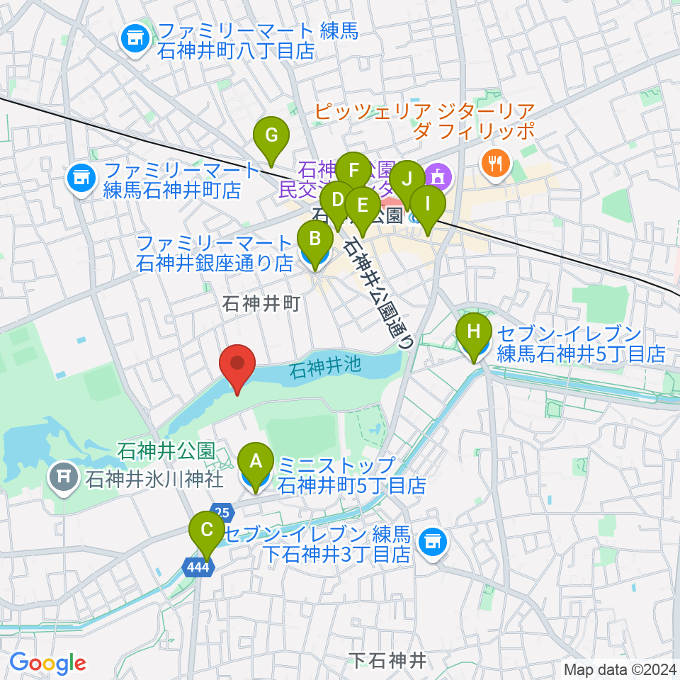 石神井公園野外ステージ周辺のコンビニエンスストア一覧地図