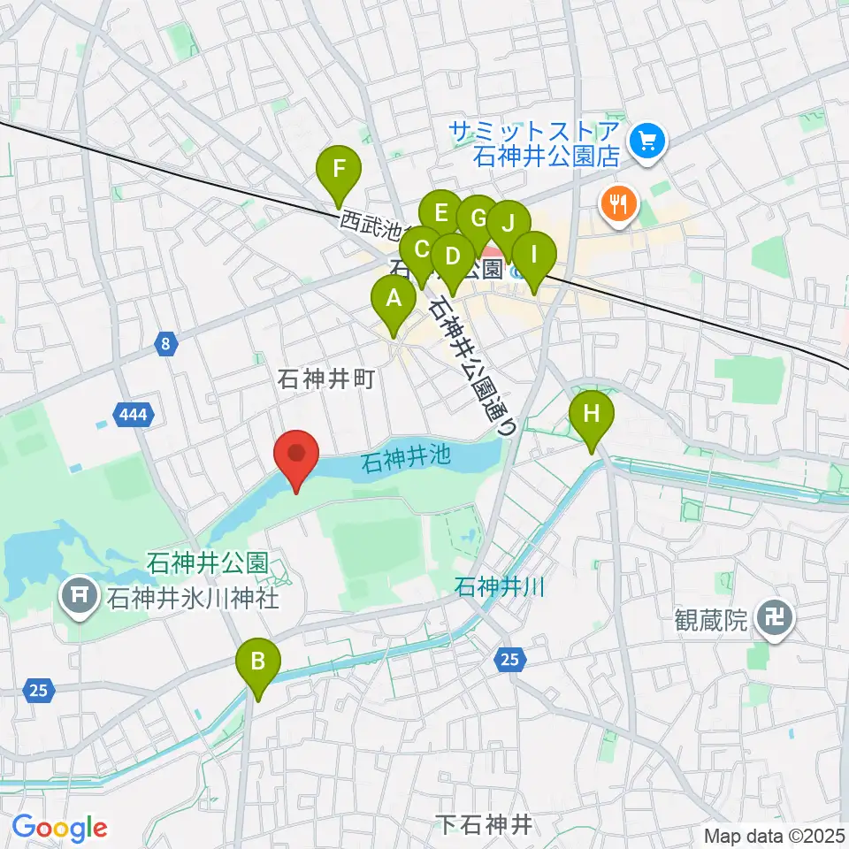 石神井公園野外ステージ周辺のコンビニエンスストア一覧地図