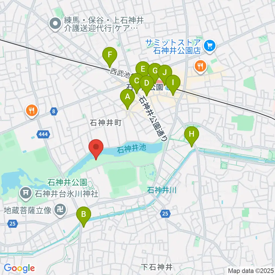 石神井公園野外ステージ周辺のコンビニエンスストア一覧地図