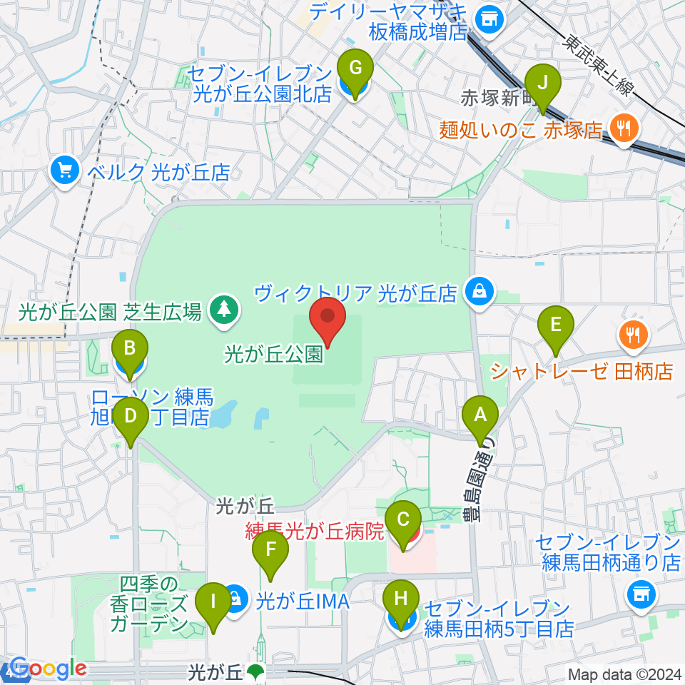 光が丘公園野球場周辺のコンビニエンスストア一覧地図