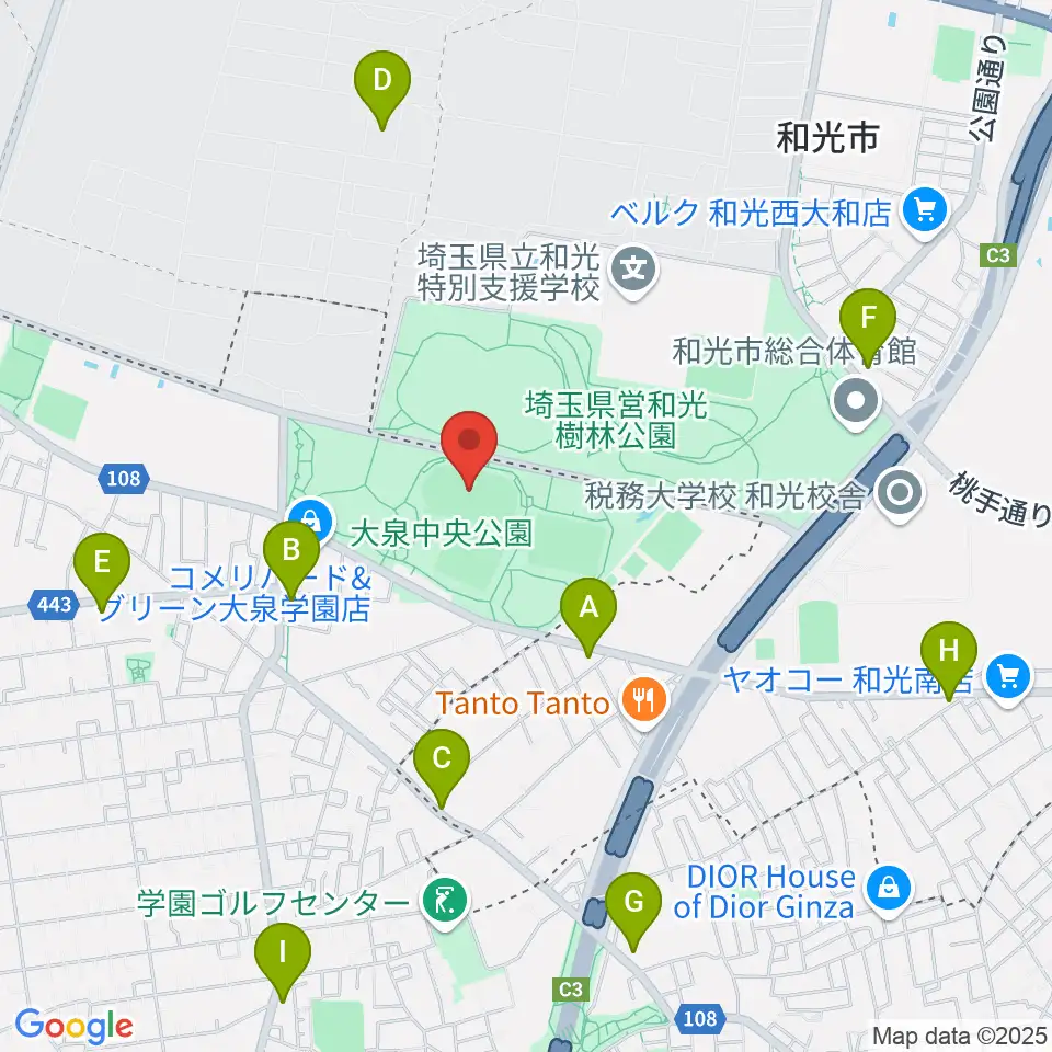 大泉中央公園陸上競技場周辺のコンビニエンスストア一覧地図