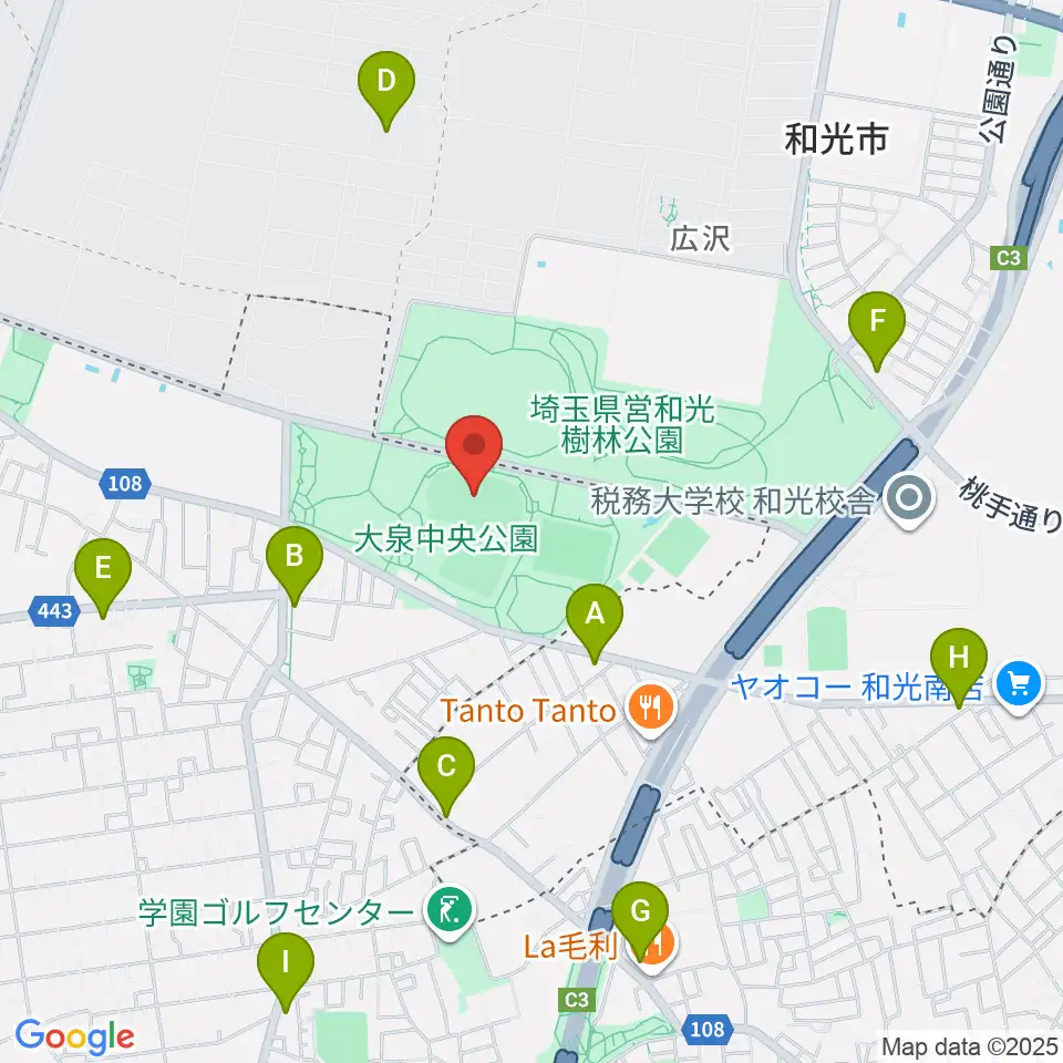 大泉中央公園陸上競技場周辺のコンビニエンスストア一覧地図