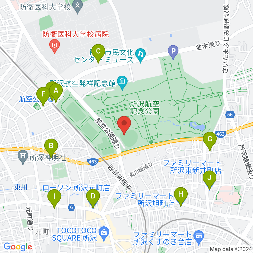 所沢航空記念公園野球場周辺のコンビニエンスストア一覧地図