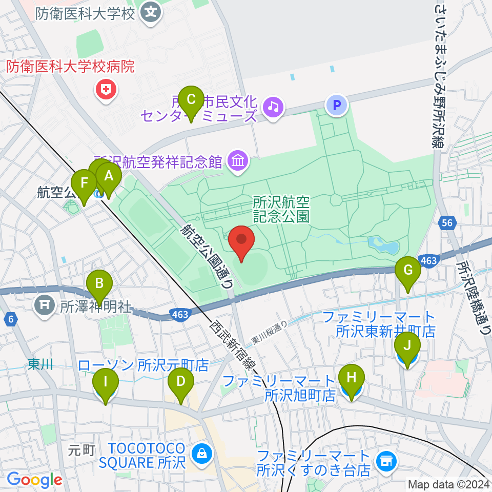 所沢航空記念公園野球場周辺のコンビニエンスストア一覧地図