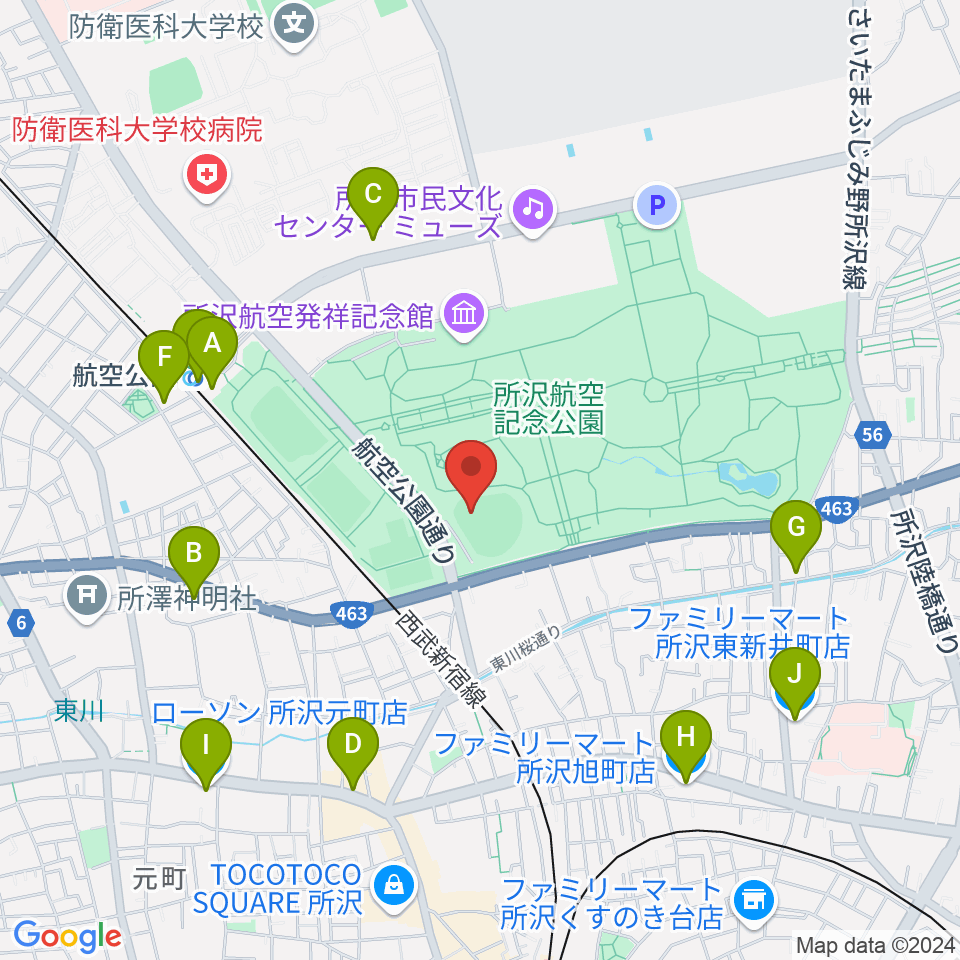 所沢航空記念公園野球場周辺のコンビニエンスストア一覧地図