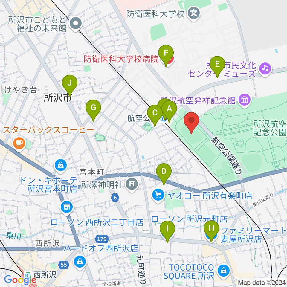 所沢航空記念公園運動場周辺のコンビニエンスストア一覧地図