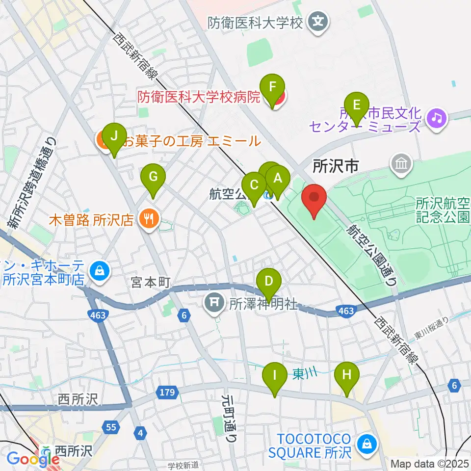 所沢航空記念公園運動場周辺のコンビニエンスストア一覧地図