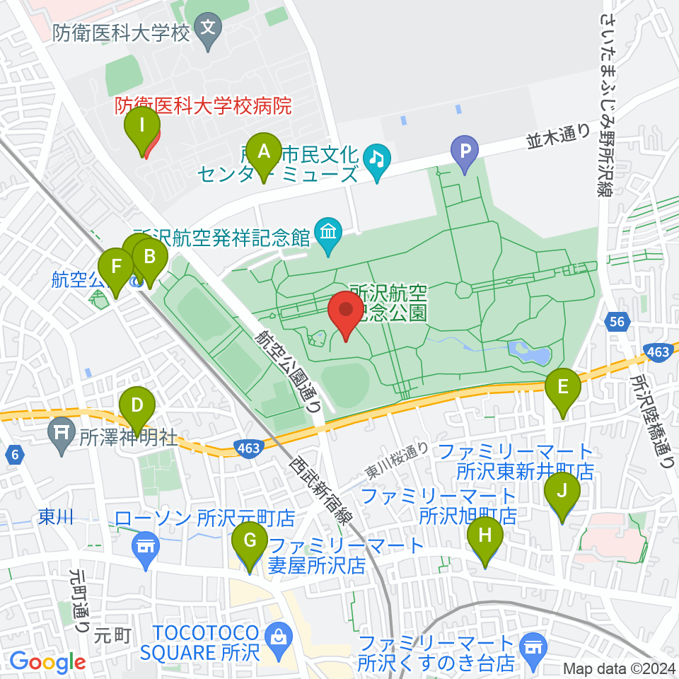 所沢航空記念公園野外ステージ周辺のコンビニエンスストア一覧地図