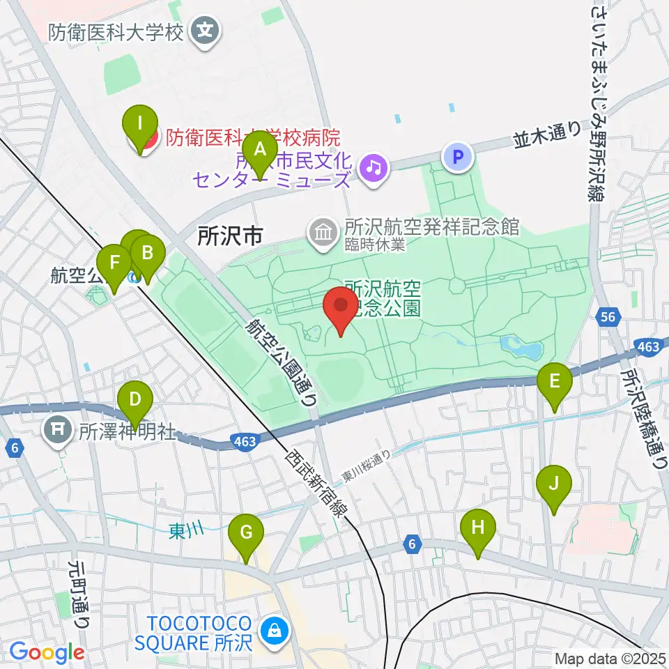 所沢航空記念公園野外ステージ周辺のコンビニエンスストア一覧地図