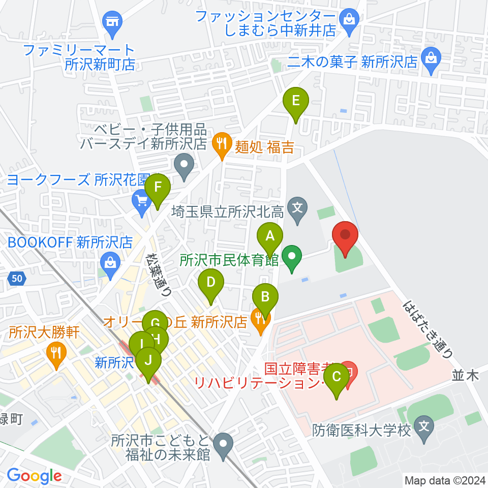 所沢市総合運動場野球場周辺のコンビニエンスストア一覧地図