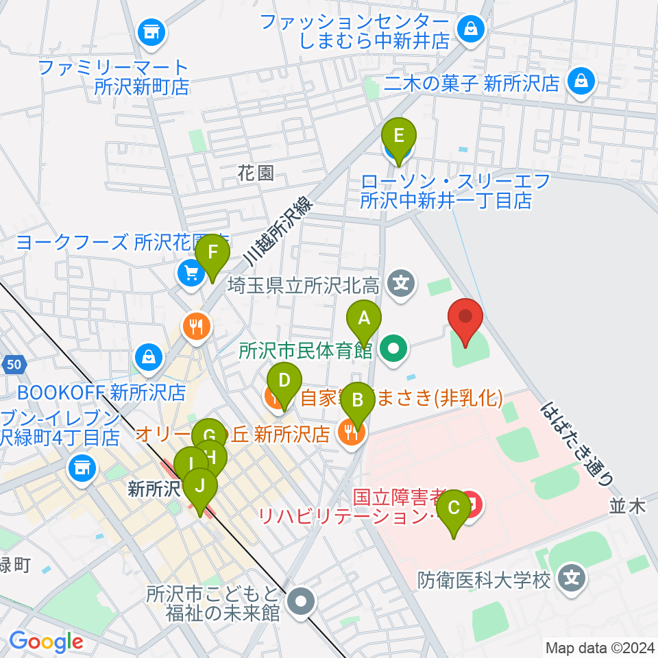 所沢市総合運動場野球場周辺のコンビニエンスストア一覧地図