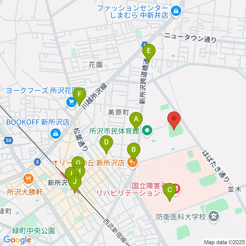所沢市総合運動場野球場周辺のコンビニエンスストア一覧地図