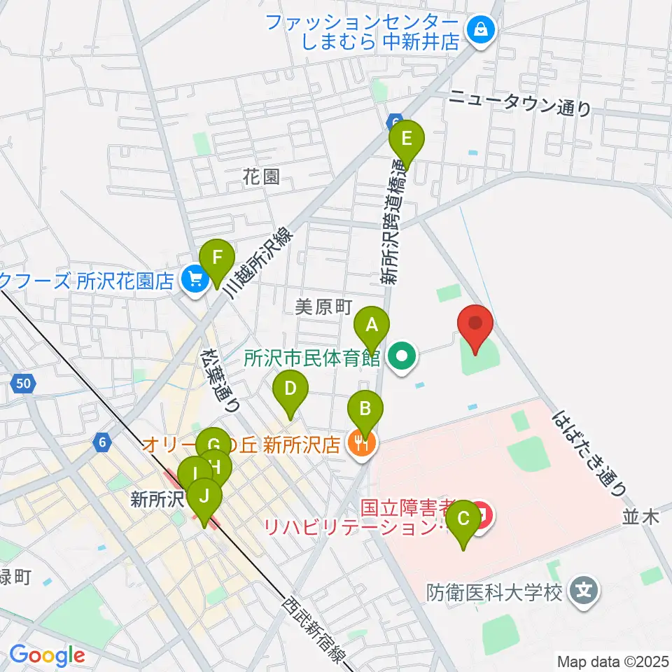所沢市総合運動場野球場周辺のコンビニエンスストア一覧地図