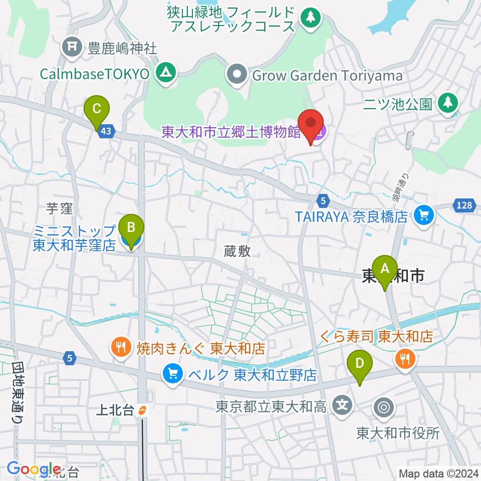 東大和市立郷土博物館周辺のコンビニエンスストア一覧地図