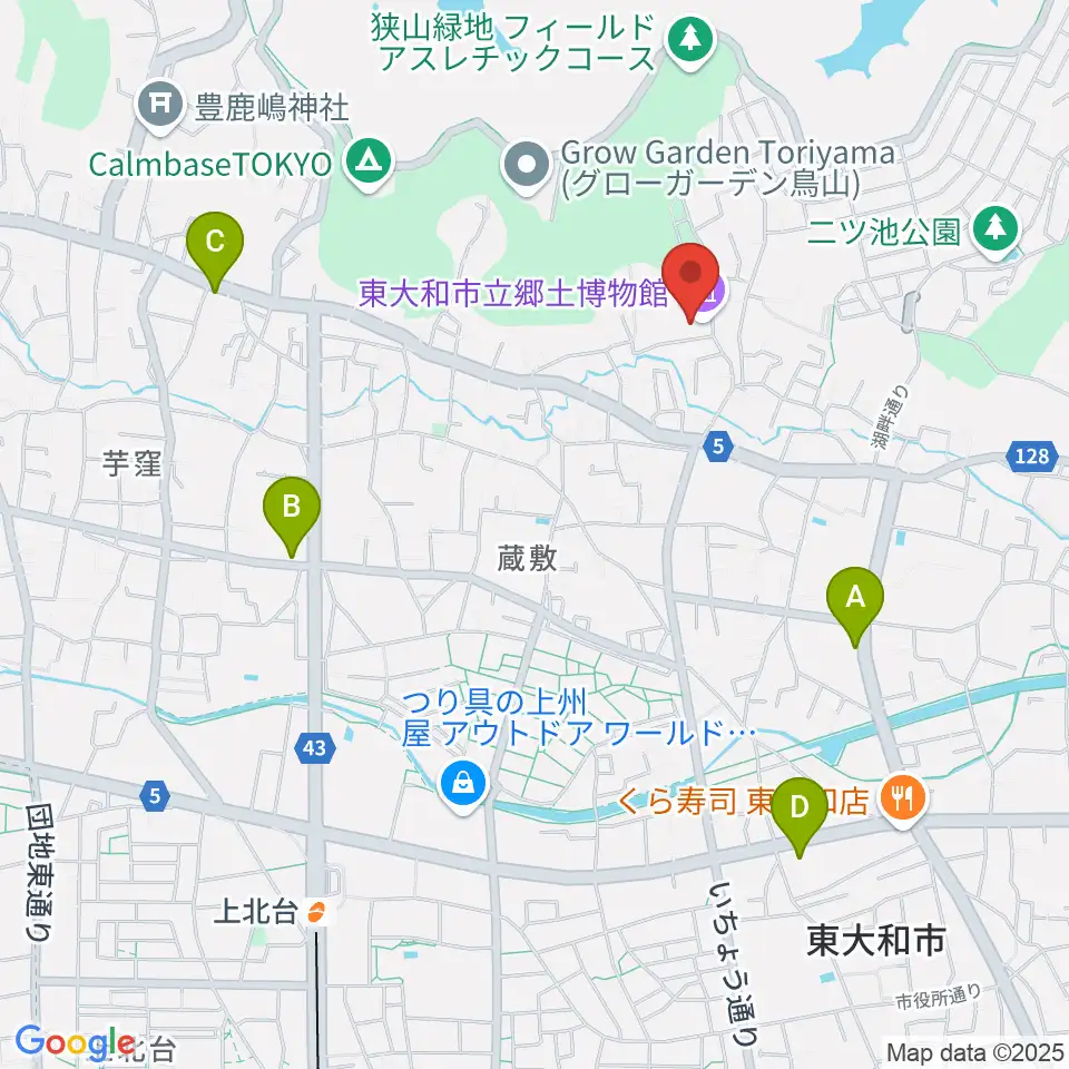東大和市立郷土博物館周辺のコンビニエンスストア一覧地図