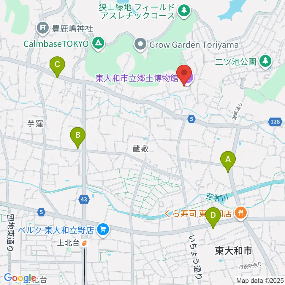 東大和市立郷土博物館周辺のコンビニエンスストア一覧地図