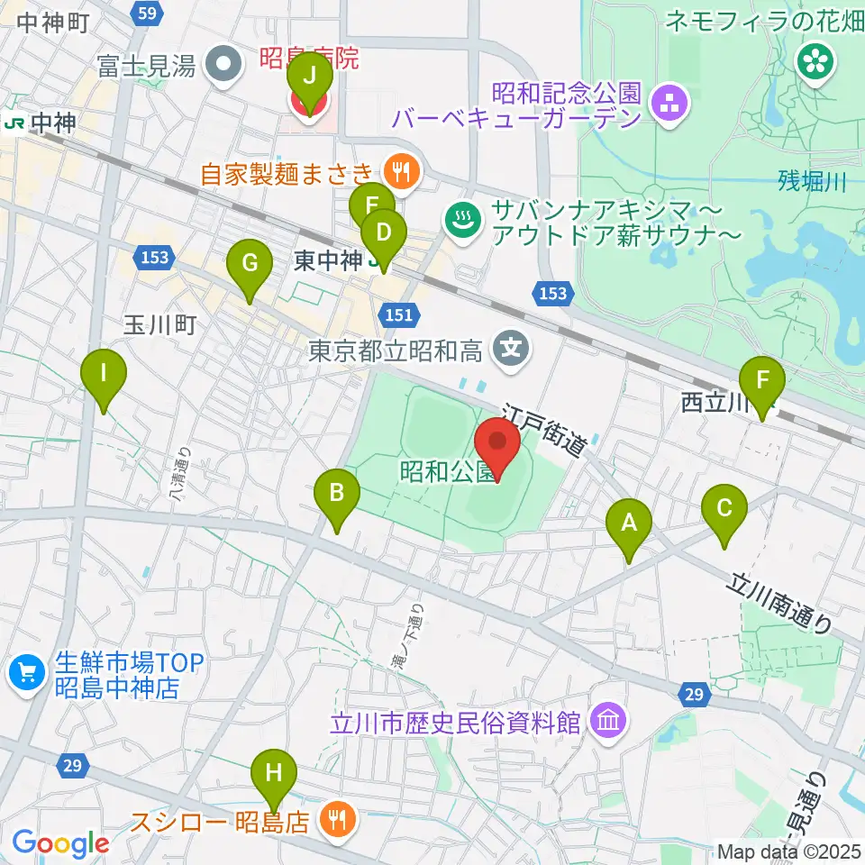 昭和公園陸上競技場周辺のコンビニエンスストア一覧地図
