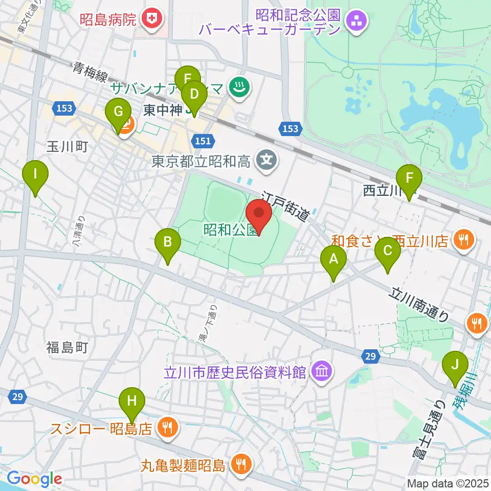 昭和公園陸上競技場周辺のコンビニエンスストア一覧地図