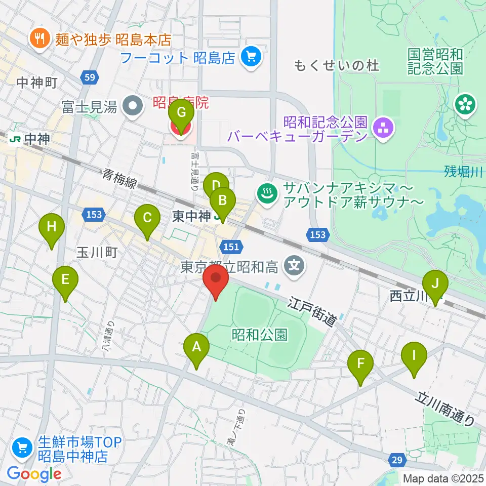 昭島市総合スポーツセンター周辺のコンビニエンスストア一覧地図