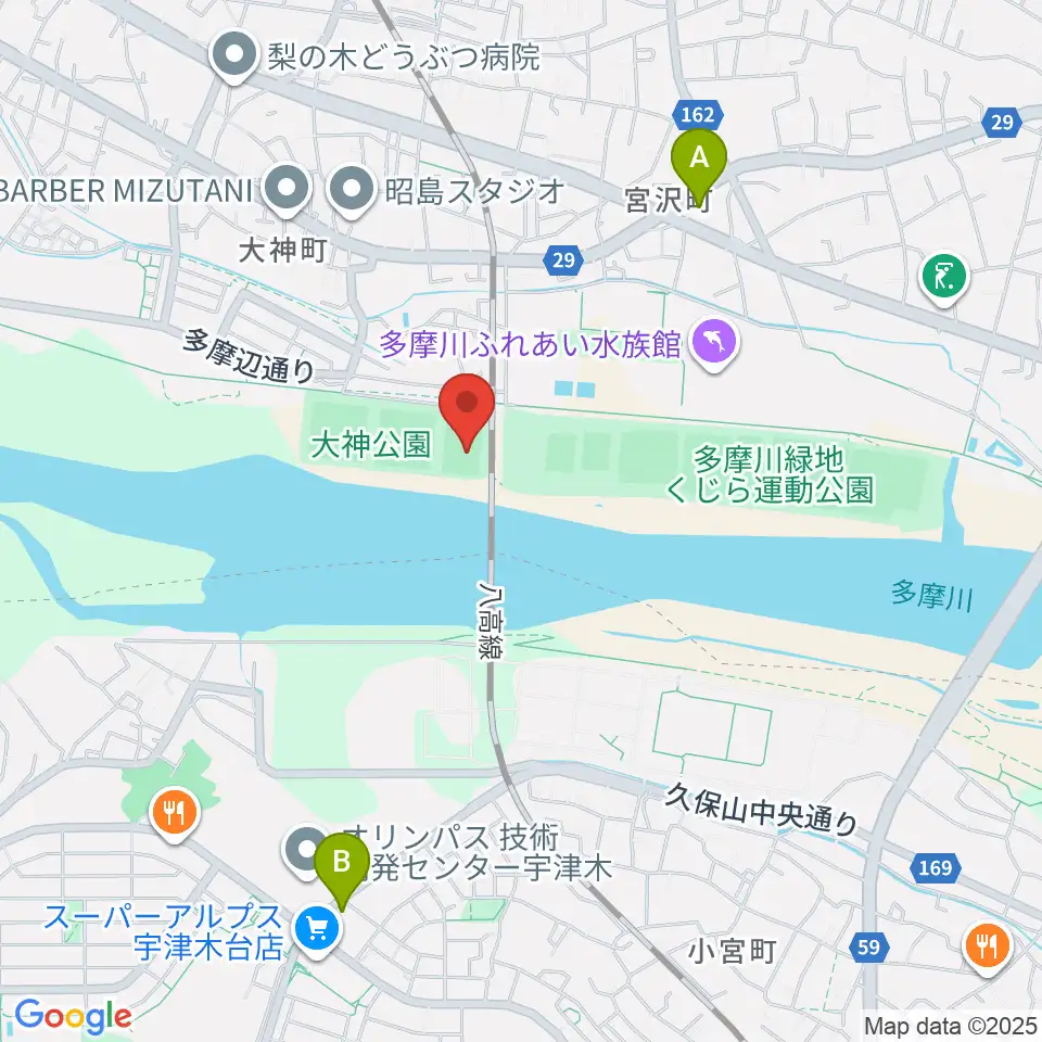 大神公園サッカー場周辺のコンビニエンスストア一覧地図