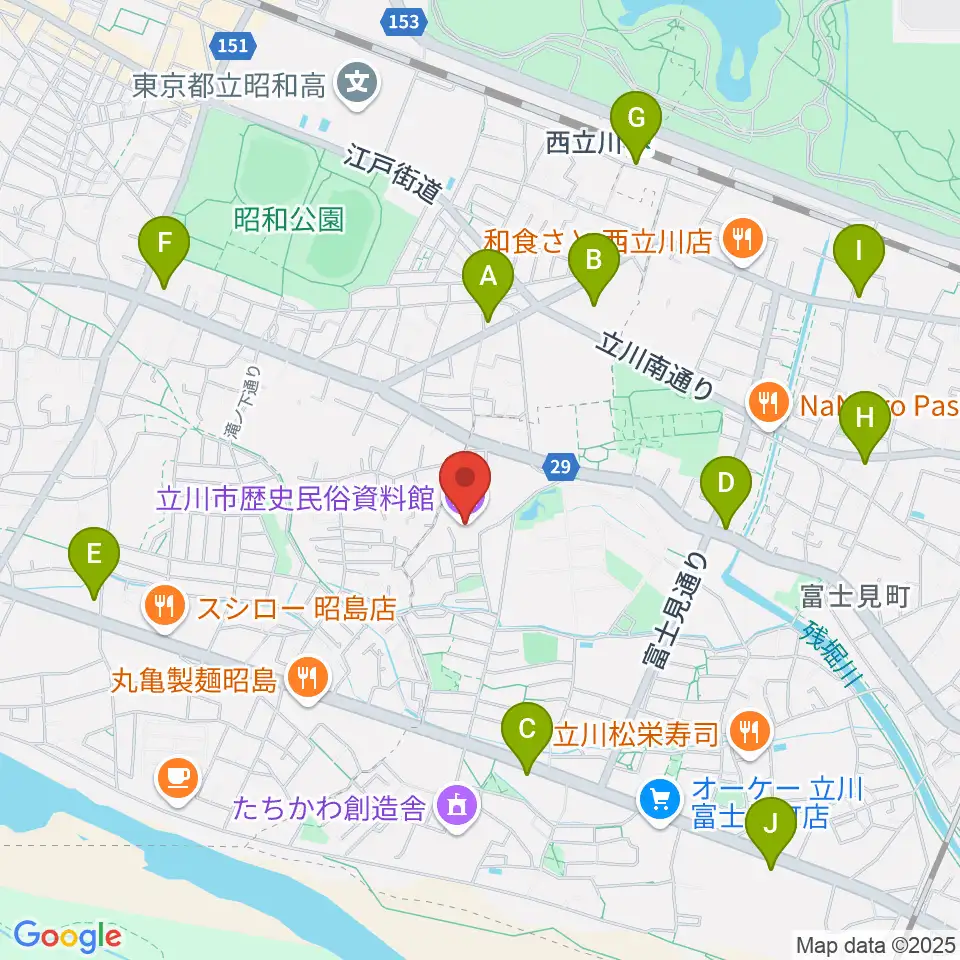 立川市歴史民俗資料館周辺のコンビニエンスストア一覧地図