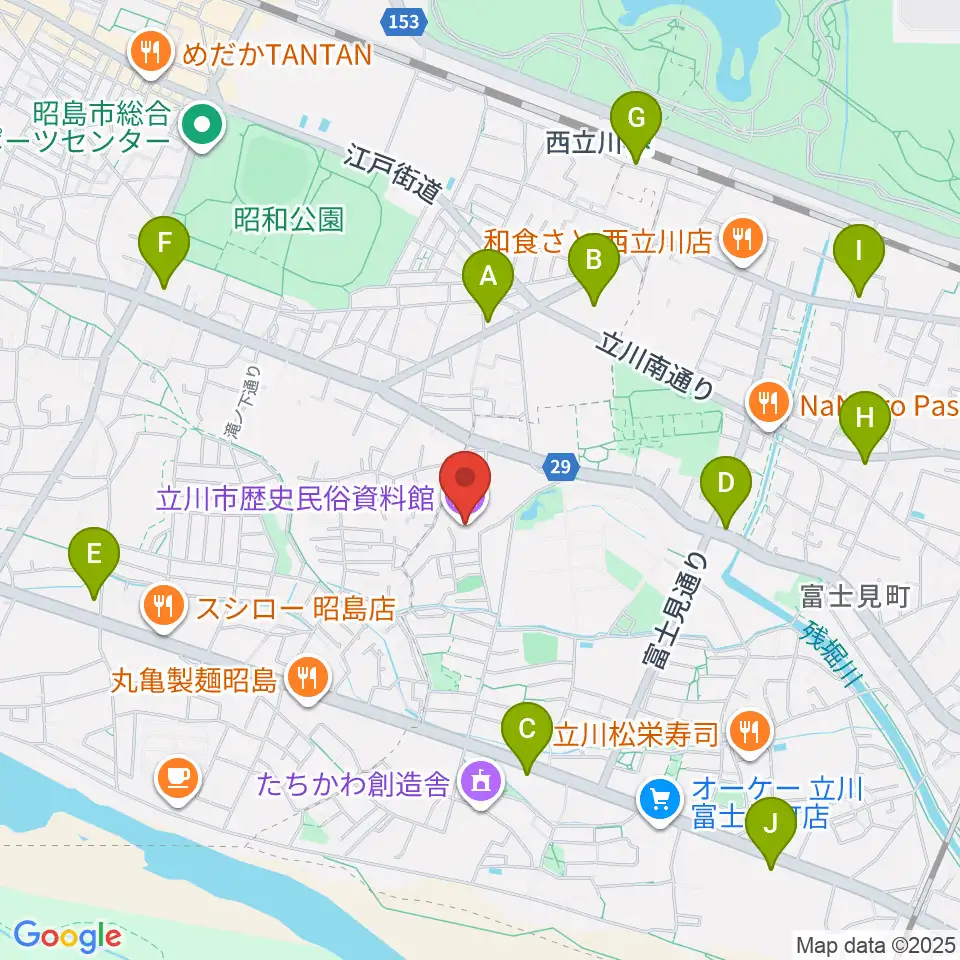 立川市歴史民俗資料館周辺のコンビニエンスストア一覧地図