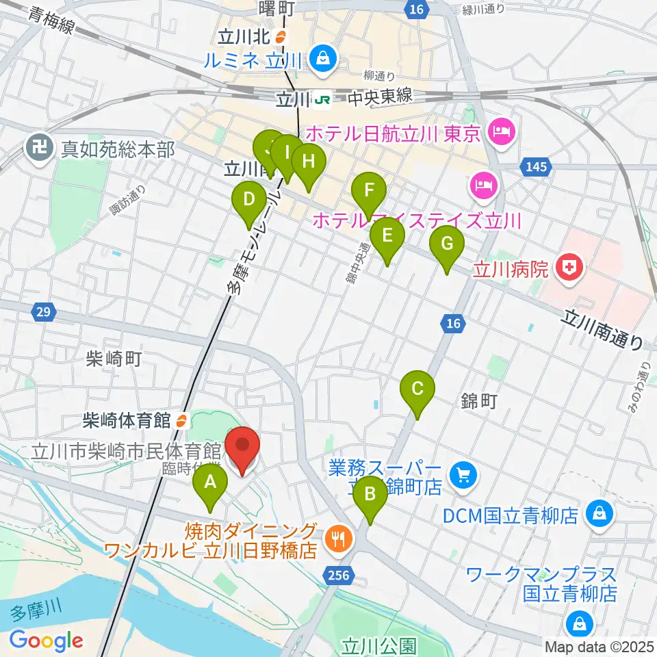 立川市柴崎市民体育館周辺のコンビニエンスストア一覧地図