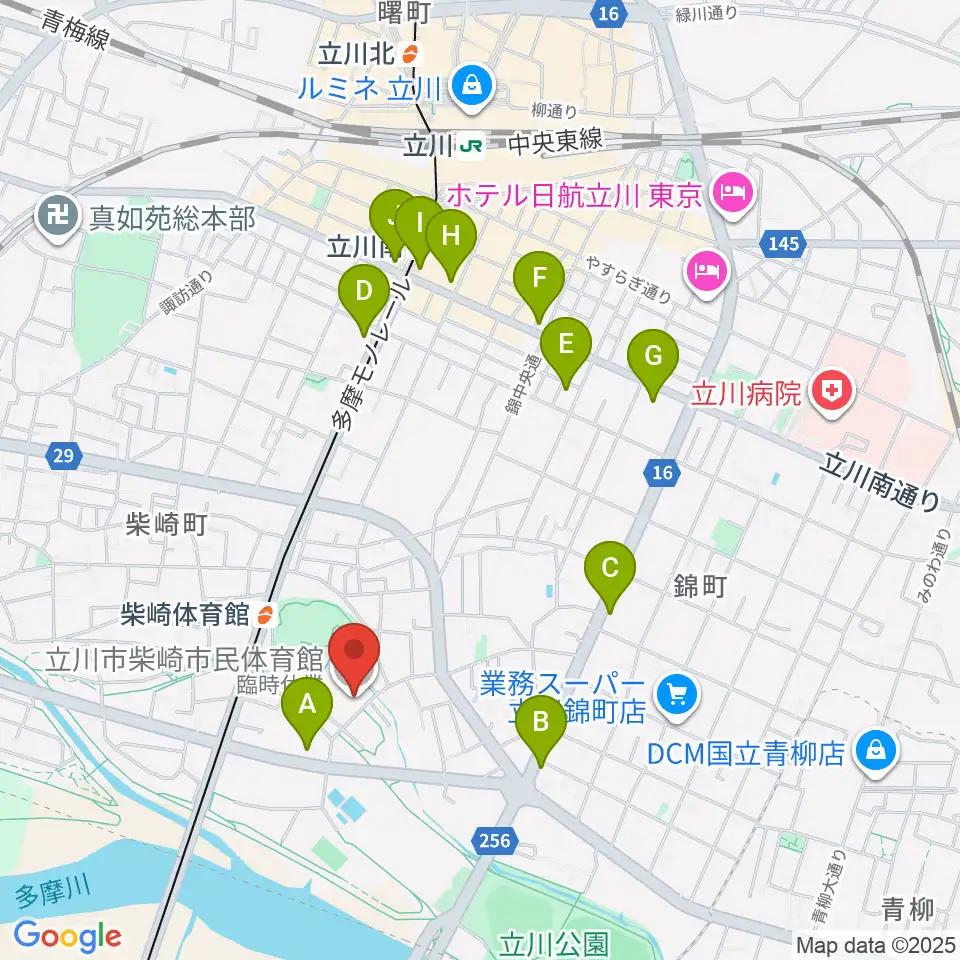 立川市柴崎市民体育館周辺のコンビニエンスストア一覧地図