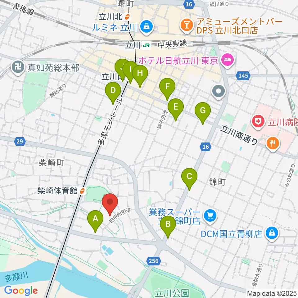 立川市柴崎市民体育館周辺のコンビニエンスストア一覧地図