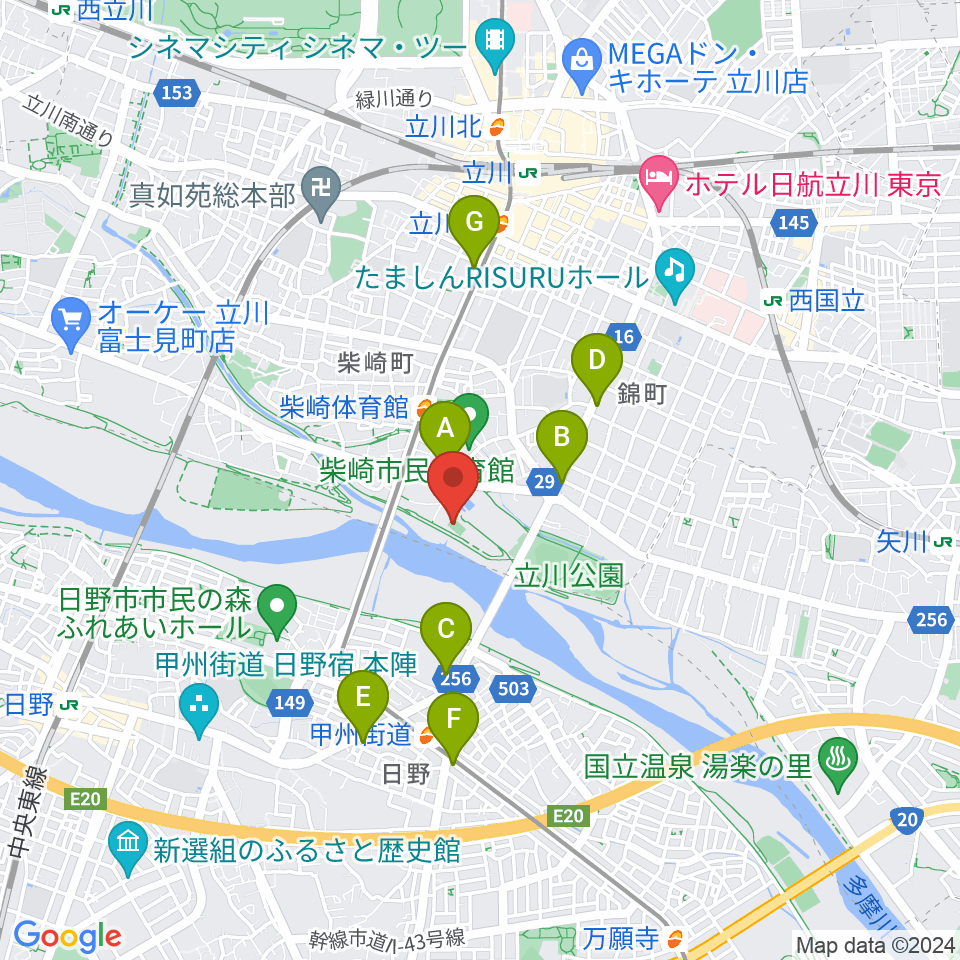 明治安田TACHIKAWAフィールド周辺のコンビニエンスストア一覧地図