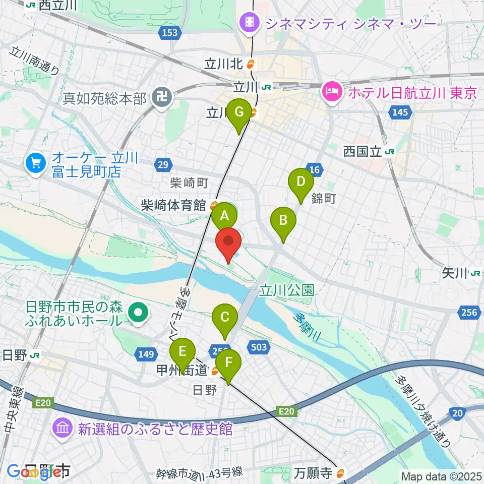 明治安田TACHIKAWAフィールド周辺のコンビニエンスストア一覧地図