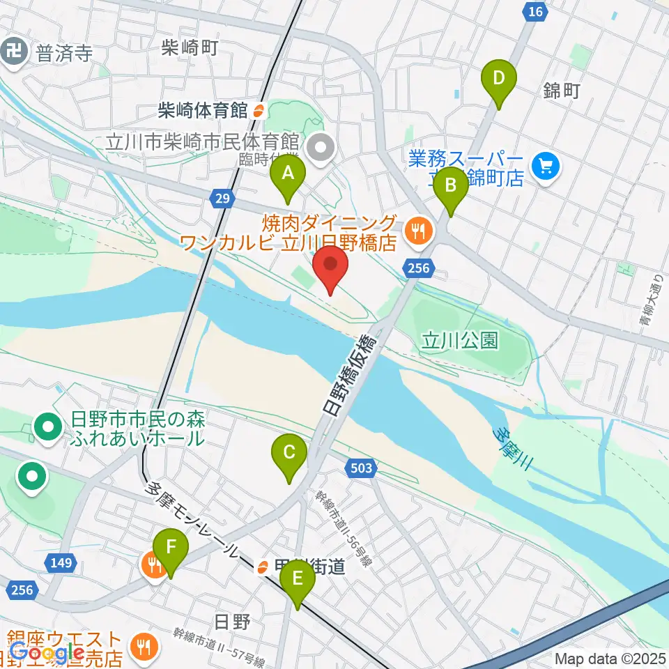 立川公園新堤防運動広場周辺のコンビニエンスストア一覧地図