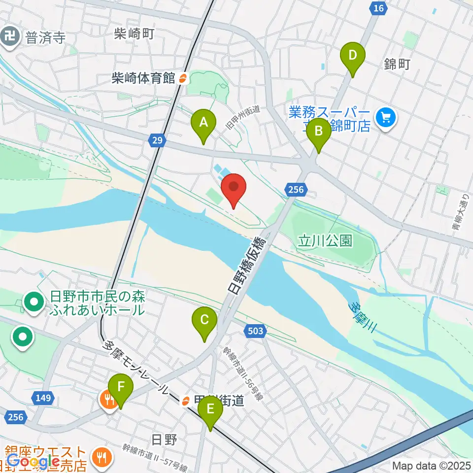 立川公園新堤防運動広場周辺のコンビニエンスストア一覧地図