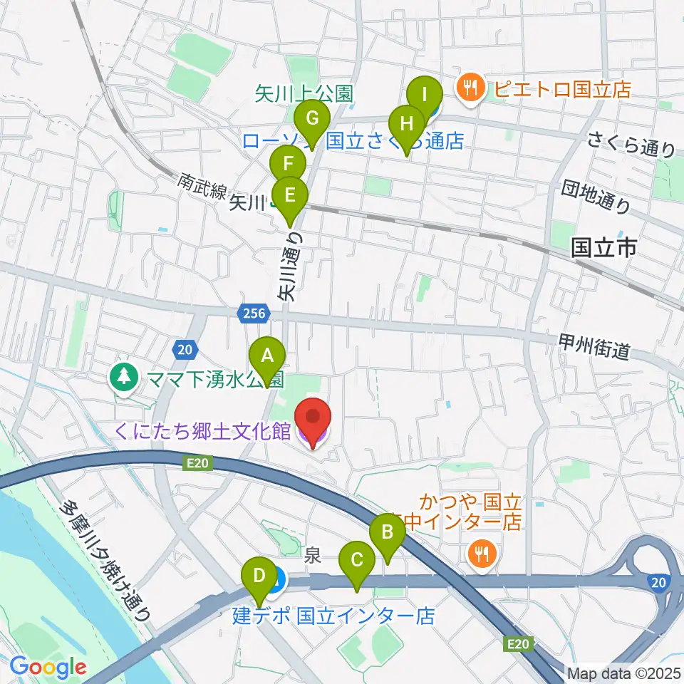 くにたち郷土文化館周辺のコンビニエンスストア一覧地図