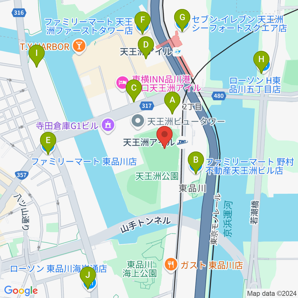 天王洲公園サッカー場周辺のコンビニエンスストア一覧地図