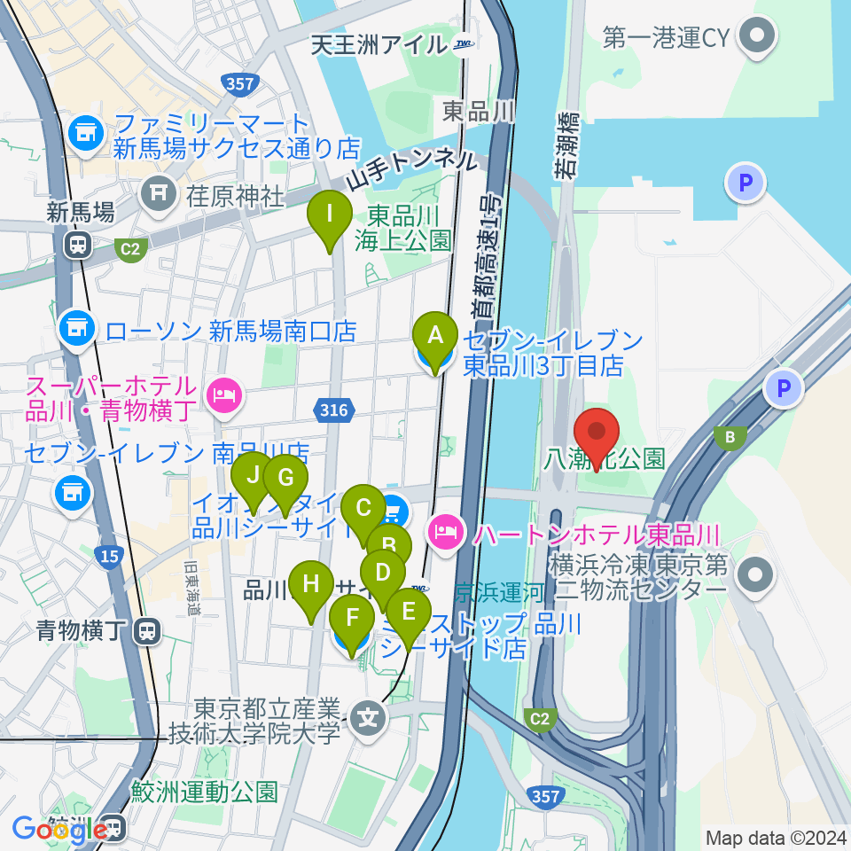 八潮北公園野球場周辺のコンビニエンスストア一覧地図