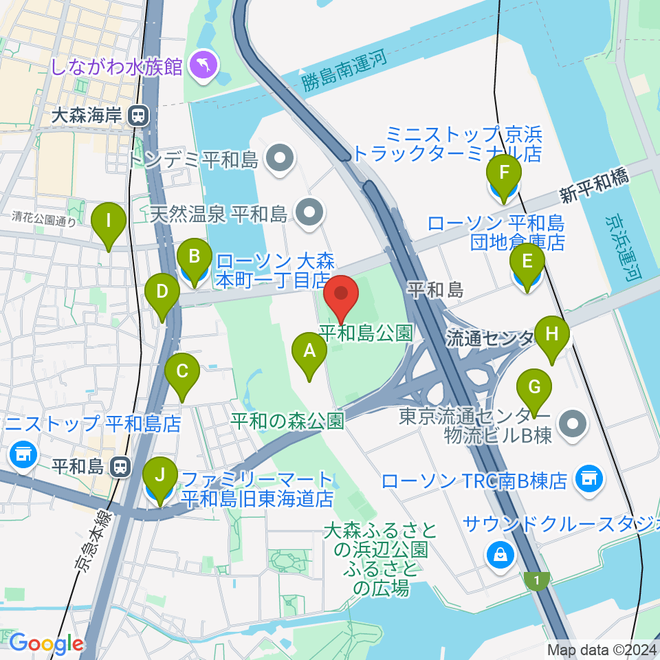 平和島公園野球場周辺のコンビニエンスストア一覧地図