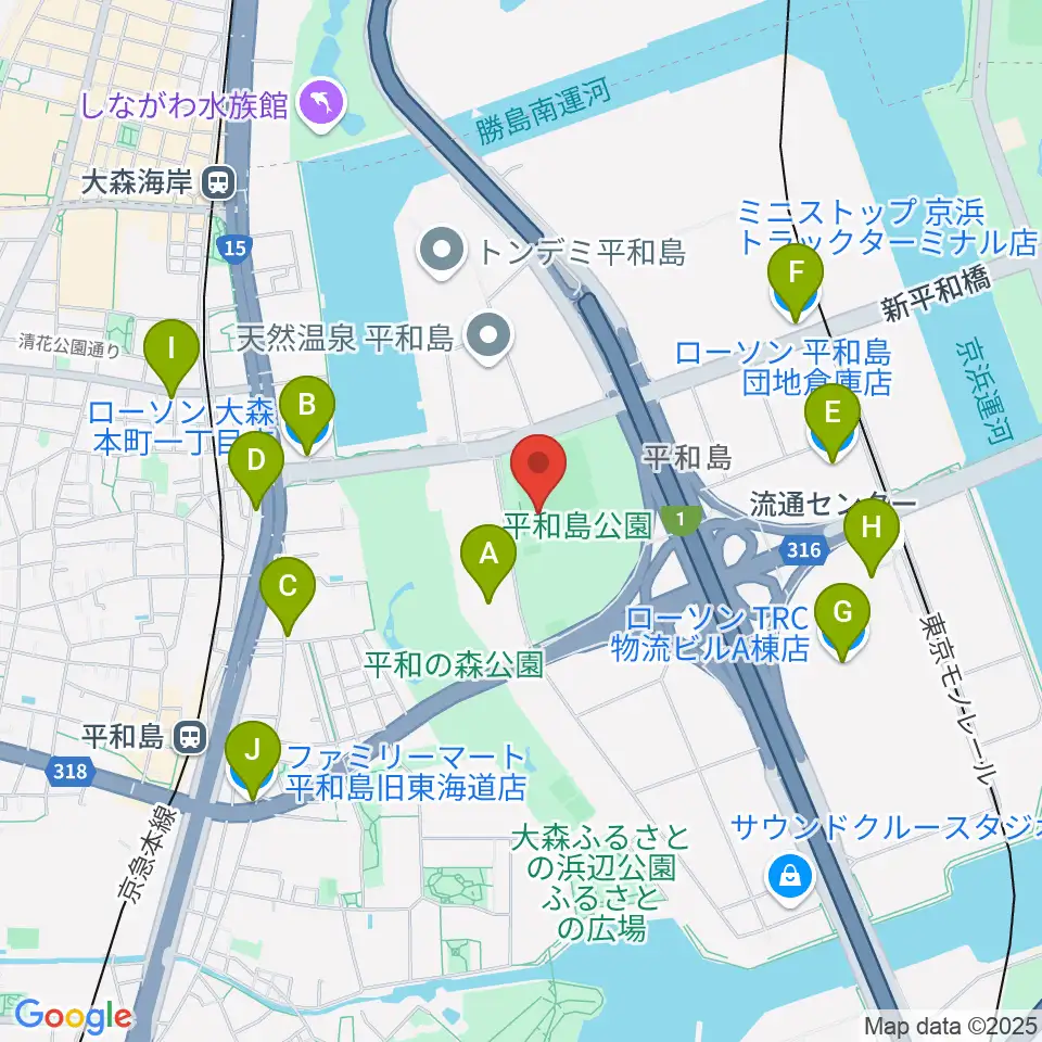 平和島公園野球場周辺のコンビニエンスストア一覧地図