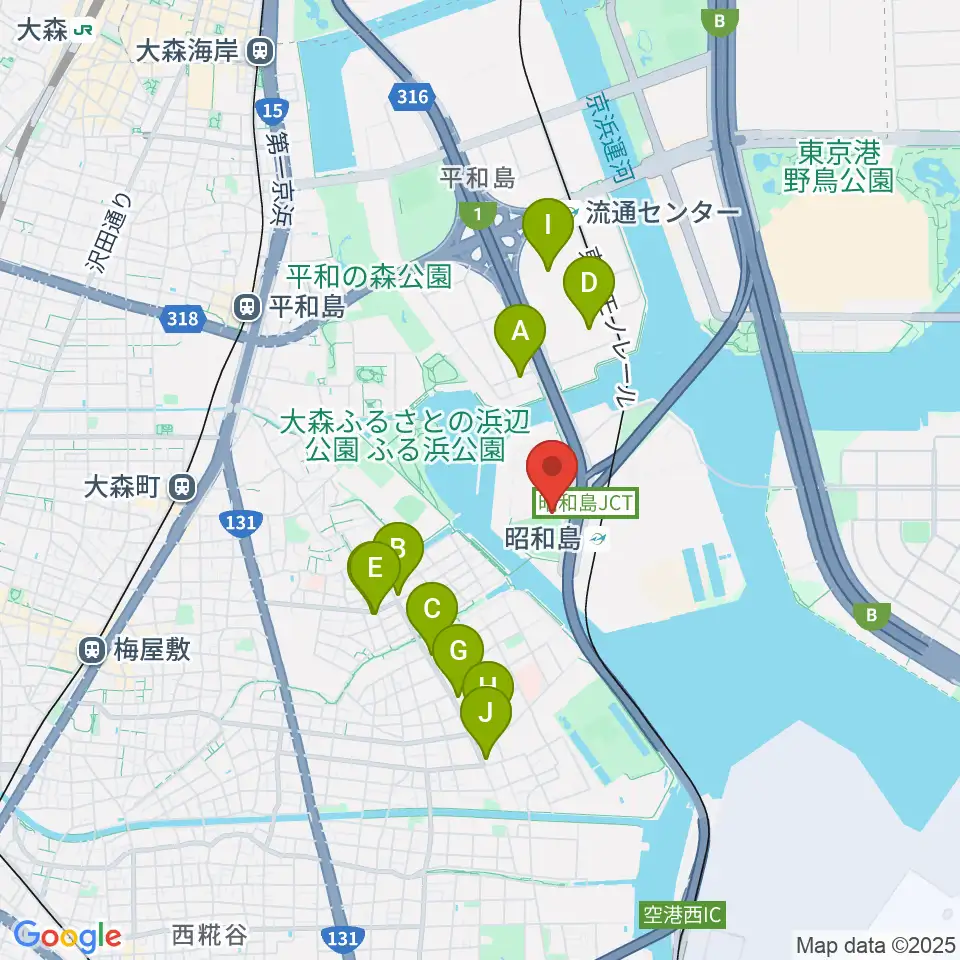 昭和島運動場野球場周辺のコンビニエンスストア一覧地図