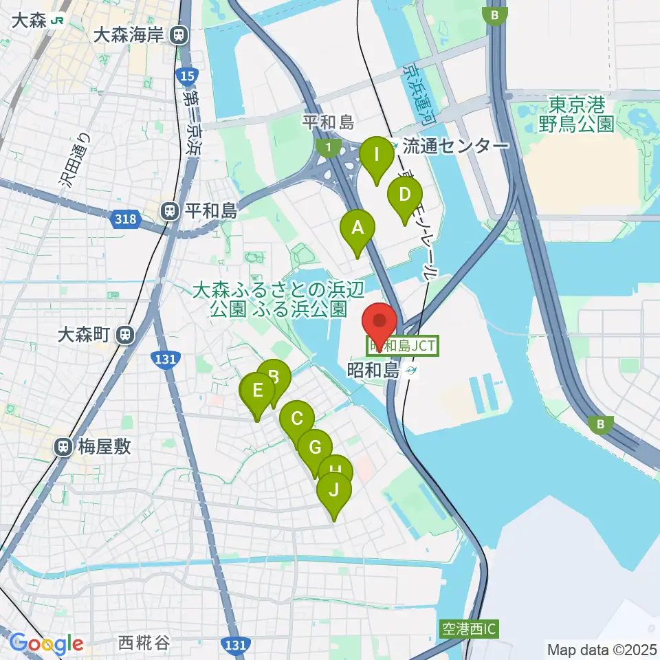 昭和島運動場野球場周辺のコンビニエンスストア一覧地図