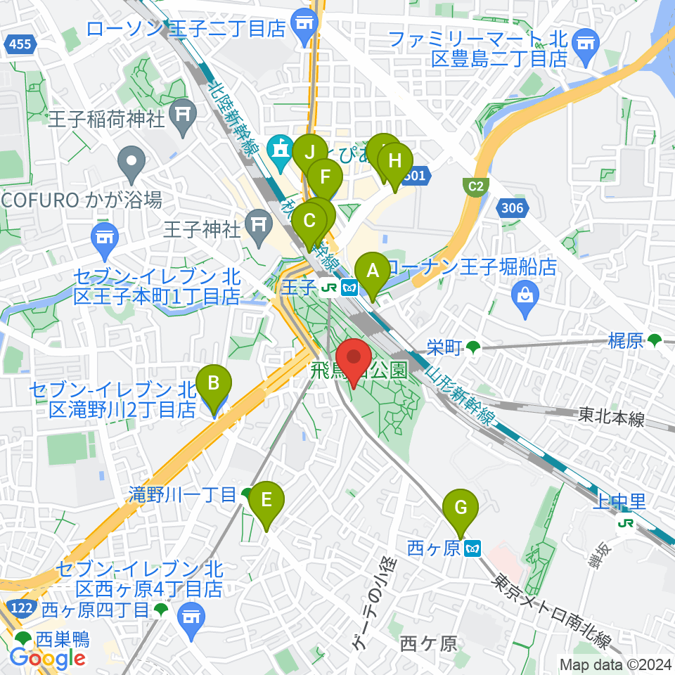 紙の博物館周辺のコンビニエンスストア一覧地図